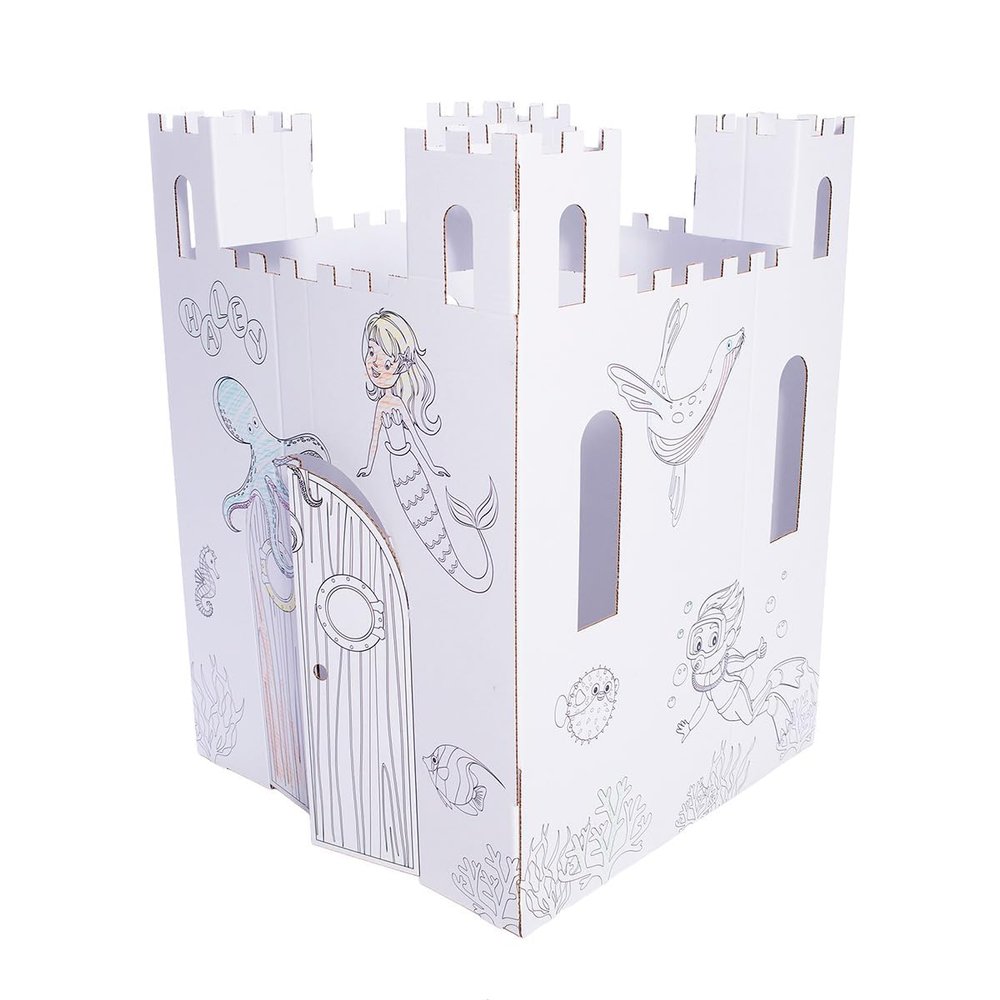 Anderson's Exclusive Underwater Castle, Personalized Cardboard Playhouse, Custom Name, Color-in Activity for Kids Ages 3+, Princess Party, Classroom Craft, from Santa, Easy Assembly