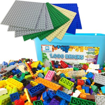 Brick Loot 10-Pack Baseplates and 1000-Brick Bucket Building Kit Bundle for Kids and Adults Compatible with Bricks Creative Building Toy Set