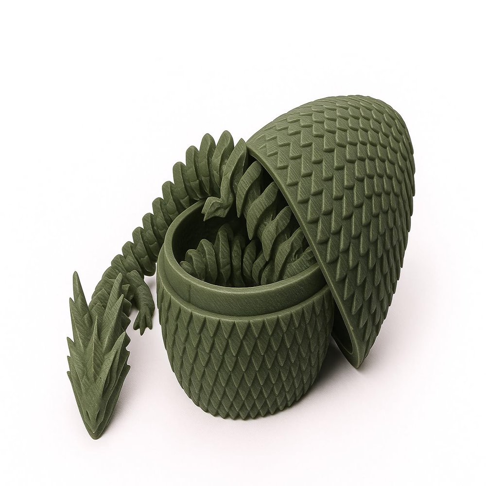 3D Printed Articulating Dragon with Egg Affordable (Green)