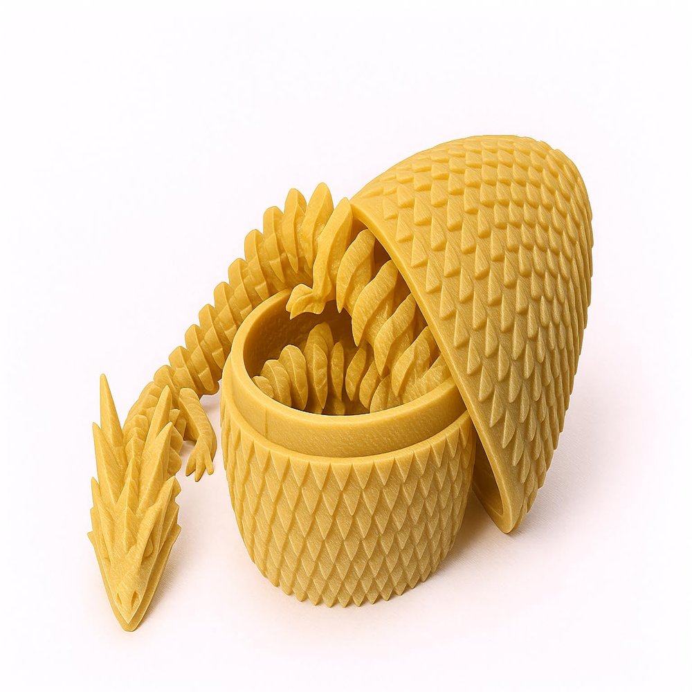 3D Printed Articulating Dragon with Egg Affordable (Yellow)