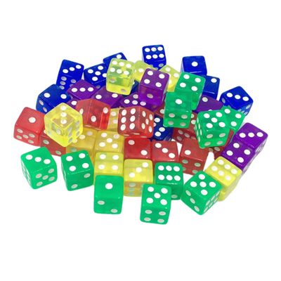 BRIGHTFUFU 50 Pcs Transparent Acrylic Dice Colorful Cubes Lightweight for Board Games Party Entertainment Pub with Large Dots Random Colors Random Color