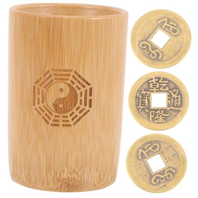 BRIGHTFUFU Chinese-Style Buddhist Divination Game with Copper Coins and Tube Pot for Feng Shui Family Gatherings and Spiritual Practices