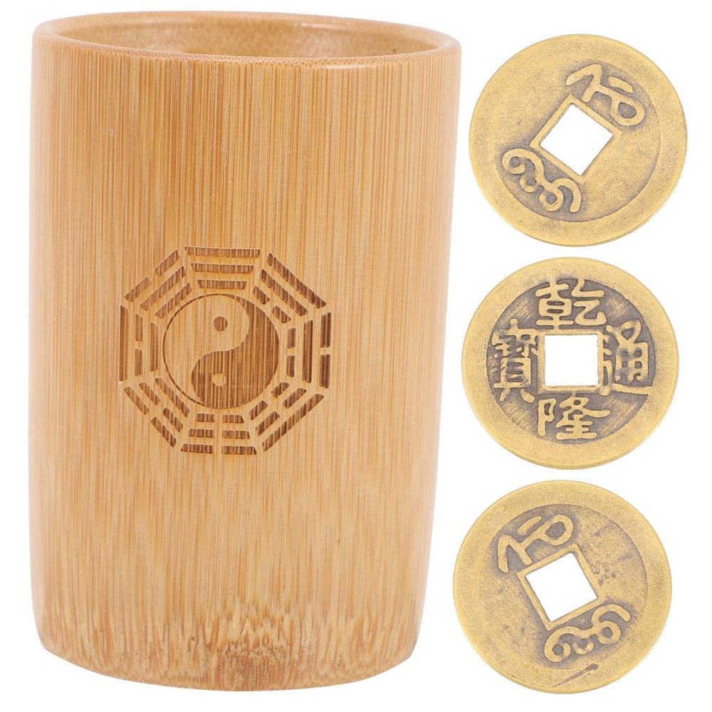 BRIGHTFUFU Chinese-Style Buddhist Divination Game with Copper Coins and Tube Pot for Feng Shui Family Gatherings and Spiritual Practices
