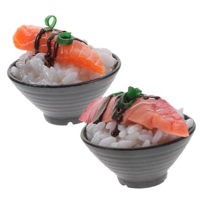 BCOATH 2Pcs Realistic Fake Food Model for Play Kitchen and Display Lifelike Beef Rice and King Salmon Sushi for Pretend Play and Home Decoration