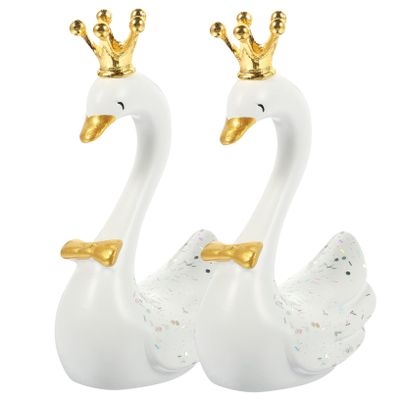 HAKIDZEL 2pcs Resin Swan Figurines Cute Miniature Swan Sculptures Birthday Cake Decorations for Wedding Party Shower Dessert Tabletop Decor