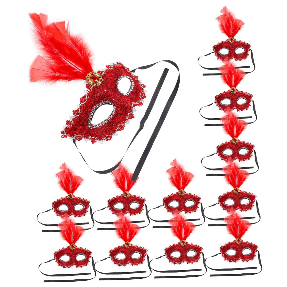 BCOATH 12pcs Crimson Plume Masquerade Masks Unique Half-face Costume Masks for Women Comfortable Masquerade Ball and Halloween Party Supplies for Carnival and Cosplay Events 12pcs