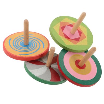 Gogogmee 4pcs Wooden Spinning Tops Colorful Cartoon Gyroscope for Hand-Eye Coordination Development Safe Non-Toxic Water Paint Finish Random Color
