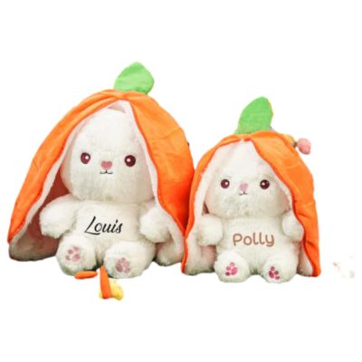 Custom Reversible Carrot Strawberry Bunny Plush with Zipper, Easter Bunny Stuffed Animal,Multiple Sizes