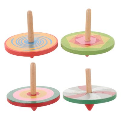 KONTONTY 4pcs Wooden Spinning Tops Colorful Peg-top Gyroscopes for Random Colors Educational Hand-Eye Coordination Safe Non-Toxic Wood Random Color
