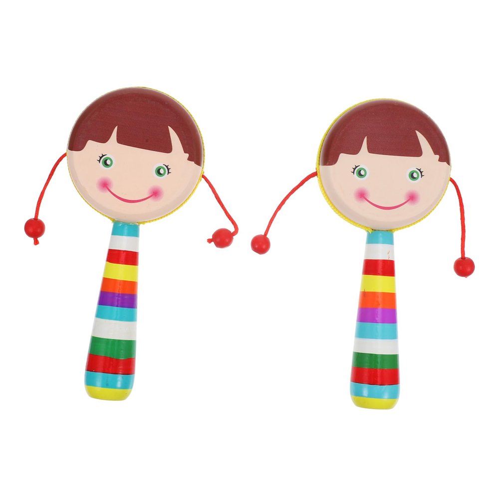 FELTECHELECTR 2Pcs Cartoon Wooden Rattle Handheld Musical Lightweight Safe for Hand Finger Flexibility Development Random Color