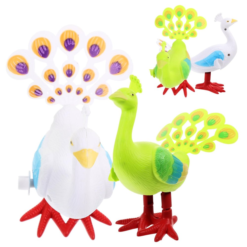 KOMBIUDA 4pcs Wind-up Peacock for Portable Cartoon Animal Clockwork Playthings with Wear-Resistant Design Safe Rounded Edges for Crawling and Interactive Fun