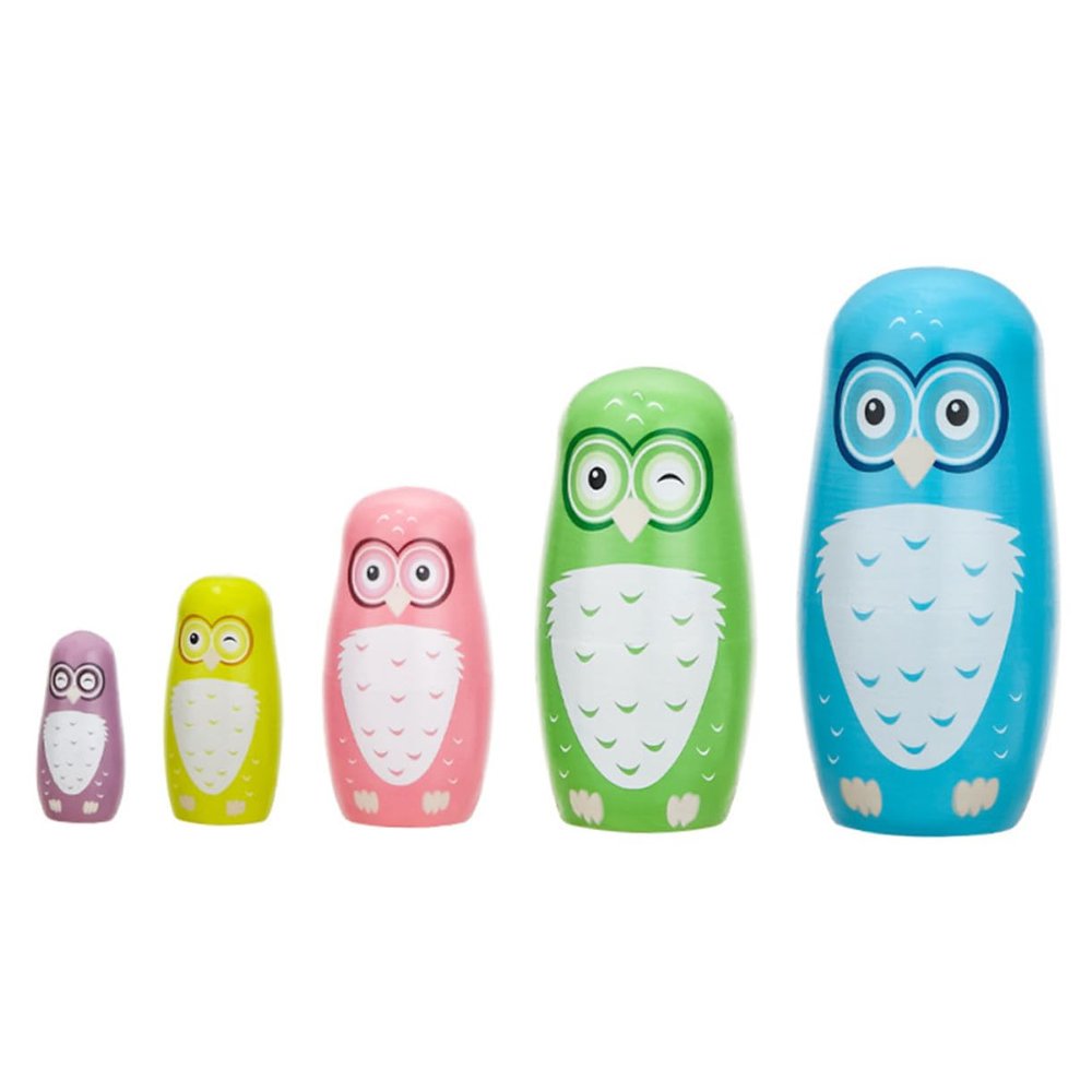 HAKIDZEL 5Pcs Hand Painted Wooden Owl Matryoshka Nesting Dolls Creative Animal for Home Decor