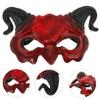 BCOATH Half Face Devil Mask Brown Red Horned Ghostlike Halloween Costume Party Cosplay Mask for Men for Masquerade and Festival Events view 2