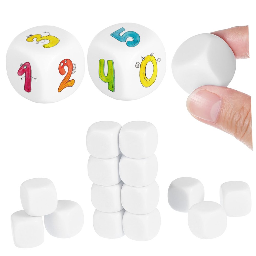 BCOATH 20 Pcs Acrylic Dice Rounded Smooth Surface Blank Six-Sided Cubes for DIY Game Dice Teaching Counting Board Game Props Fade-Resistant Bulk