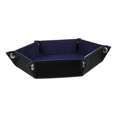 Gogogmee Hexagonal PU Dice Tray Folding Dice Storage Box Desktop Organizer Tray with Snap Corners Capacity Portable Velvet Dark Blue