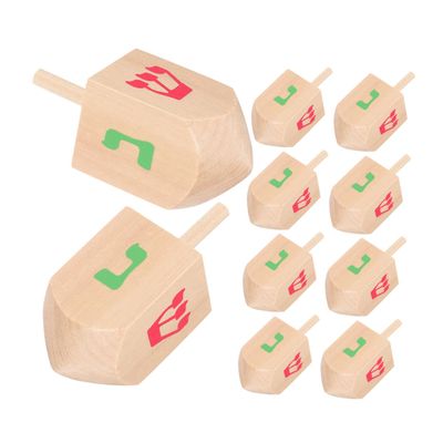 FELTECHELECTR 10 Pcs Wooden Spinning Tops Dreidel for Skill Development and Stress Relief Smooth Stable Spin Educational Wooden Gyro for Boys and Gift for Home School Outdoor Fun
