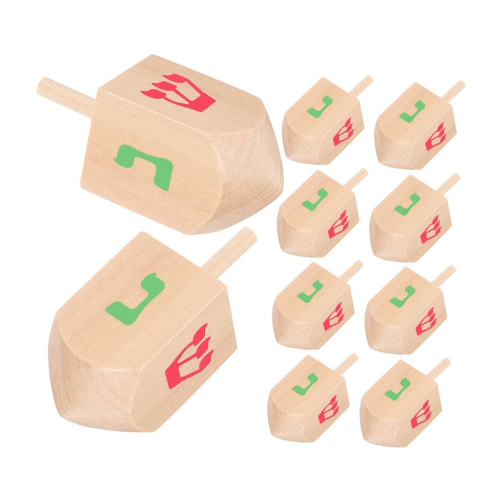FELTECHELECTR 10 Pcs Wooden Spinning Tops Dreidel for Skill Development and Stress Relief Smooth Stable Spin Educational Wooden Gyro for Boys and Gift for Home School Outdoor Fun