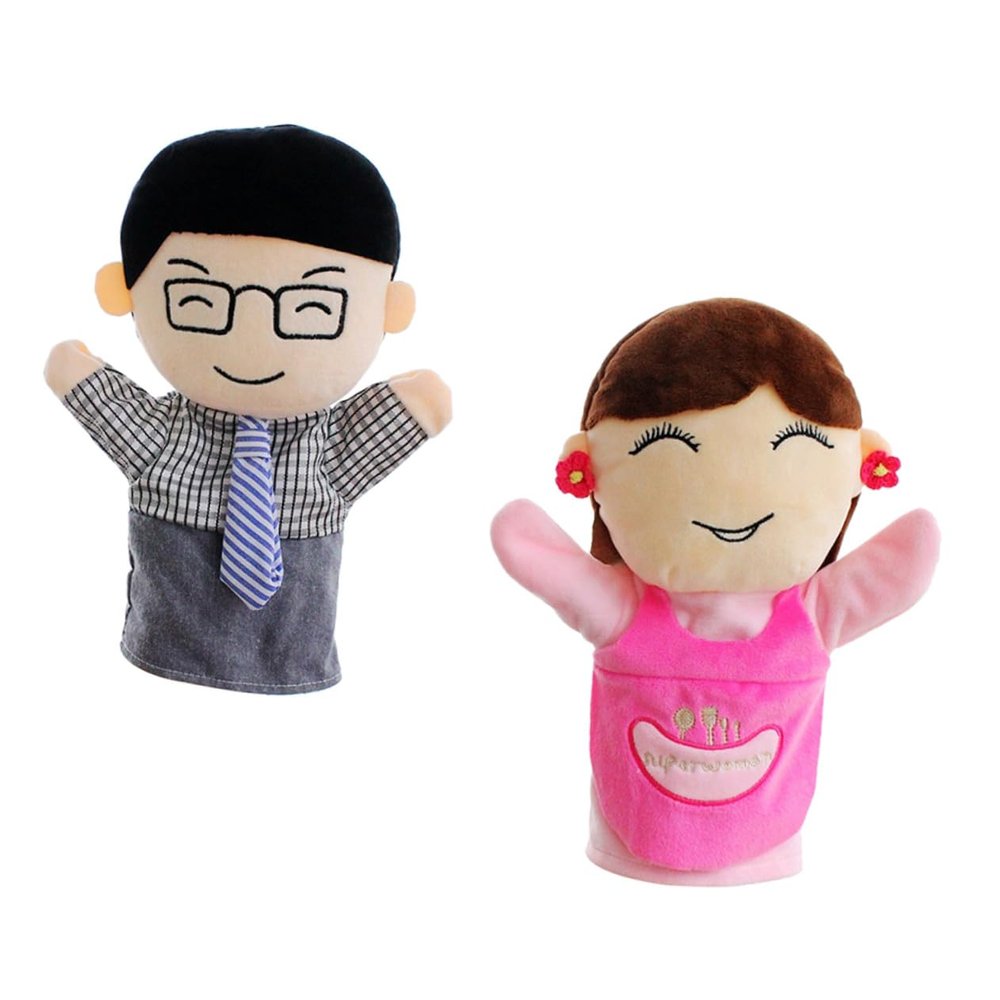 BCOATH 2pcs Family Hand Puppets Educational Plush Role Play for Interactive Storytelling with Cartoon Parent Characters for Early Learning and Imaginative Play