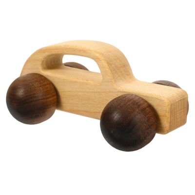 BRIGHTFUFU Wooden Car with Smooth Rounded Edges for Grasp Training and Finger Flexibility Hand Push Maple Car with Black Walnut Wheels Safe Plaything for Boys
