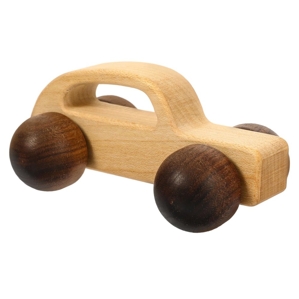 BRIGHTFUFU Wooden Car with Smooth Rounded Edges for Grasp Training and Finger Flexibility Hand Push Maple Car with Black Walnut Wheels Safe Plaything for Boys