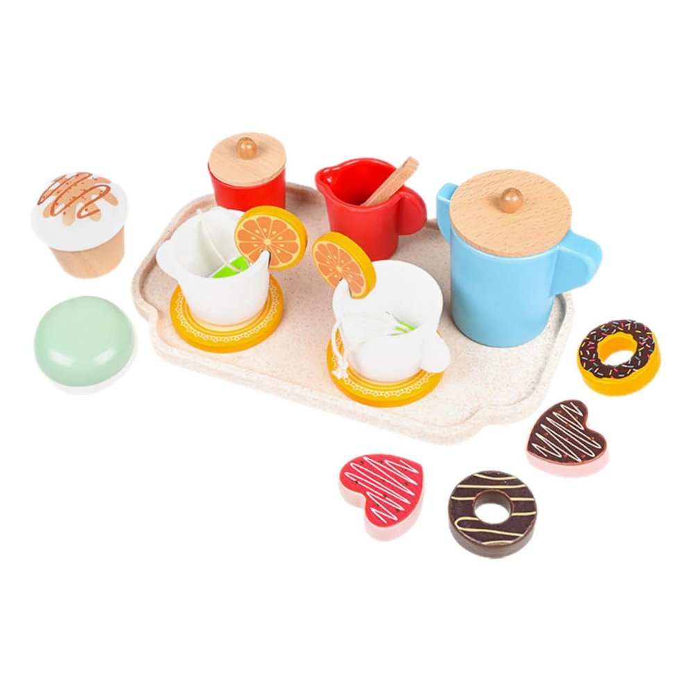 LALADEFIEE Simulation Wooden Afternoon Tea Dessert for Pretend Play Miniature Tea Party Playset Lightweight Educational Pretend Food with Realistic Texture