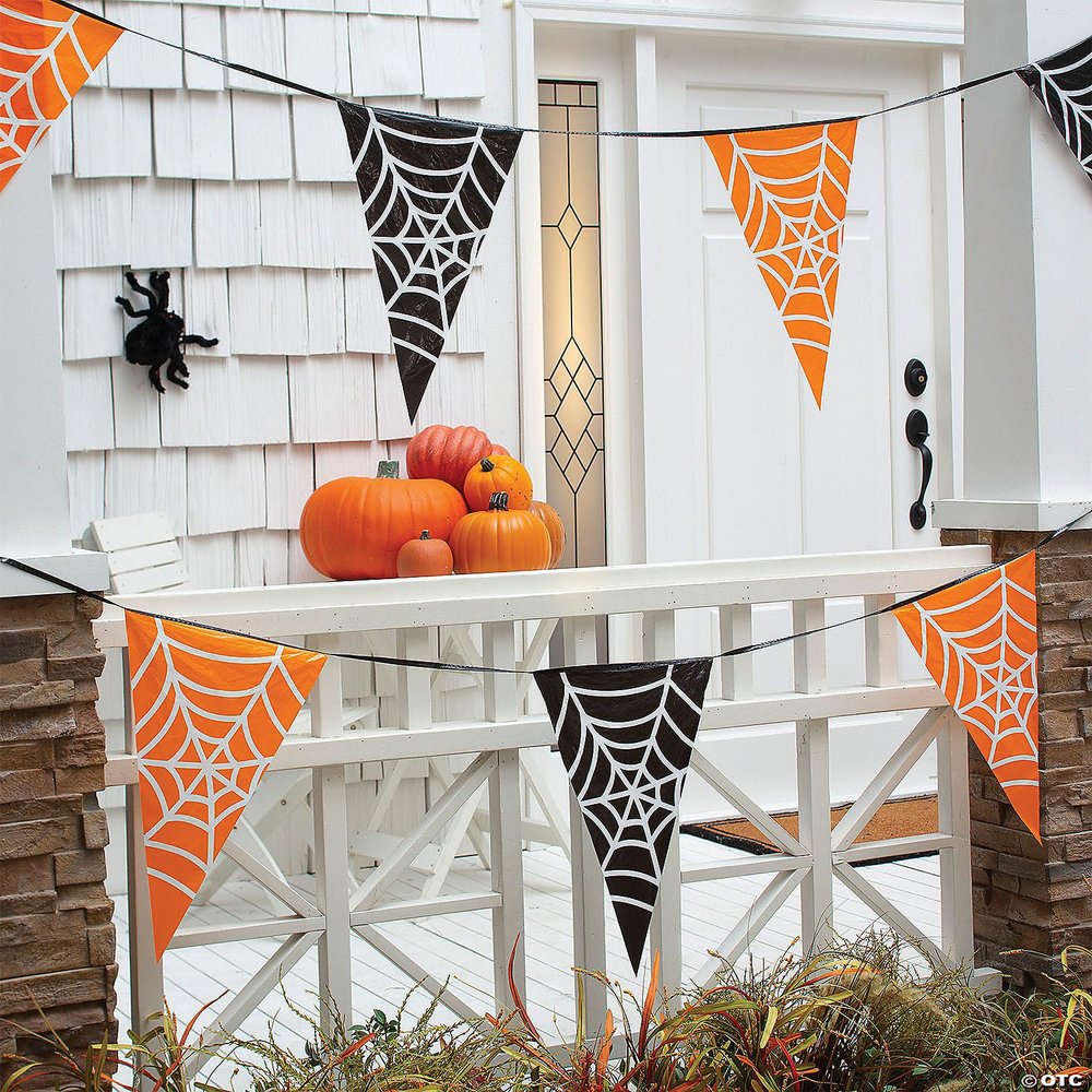 100 ft. Halloween Black & Orange Spider Web Plastic Pennant Banner
