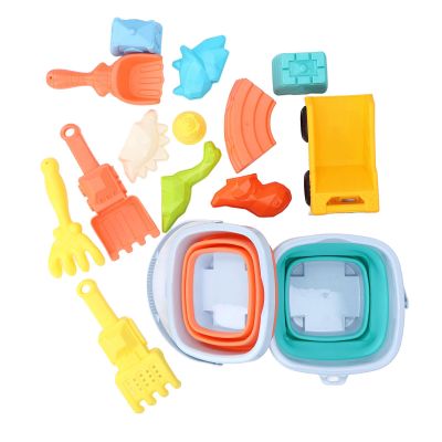 Alomejor Beach Buckets for Kids, Foldable Sand Toys with 15PCS Shovels and Mold, PP Kids Beach Toys for Boy Girls Outdoor Sand Snow Play