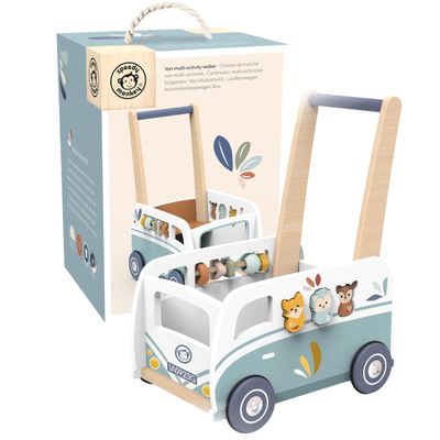 SPEEDY MONKEY Van Multi-Activity Walker for Toddlers 12m+ | Wooden Baby Walker & Activity Station for Kids & Preschoolers | Animal Shape Sorter & Early Learning Push Toy for Boys & Girls