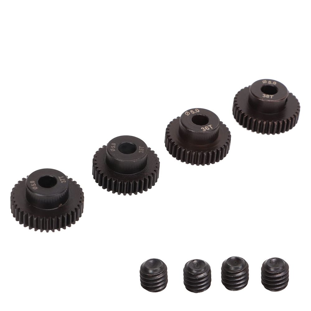 48DP 50mm. Metal Pinion Motor Gear Set, 35T 36T 37T 38T Molybdenum Alloy Steel RC Pinion Gear, Strength Heat Treated Gear for 110/ RC Car, Rolling Low Noise