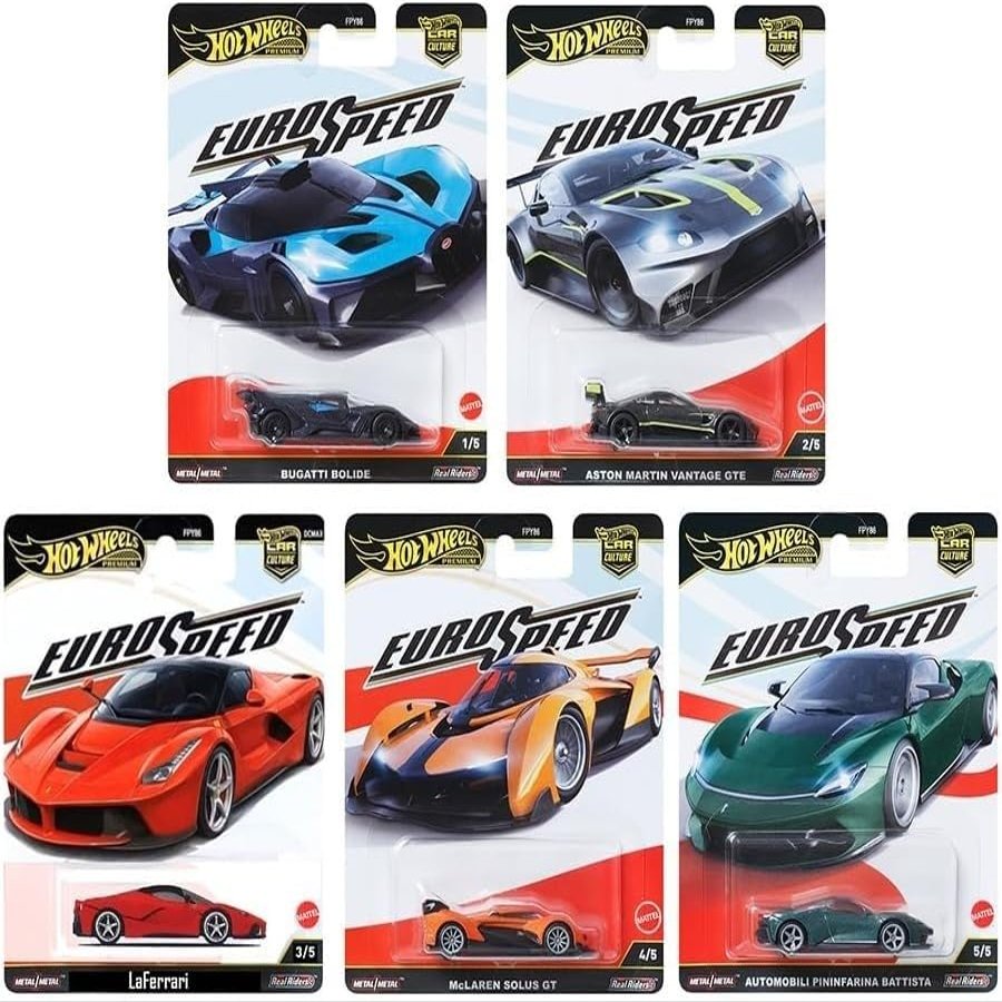 1:64 Diecast Model Car Compatible with Hot Wheels 2025 Premium Car Culture Euro Speed L Case Set of 5 Cars, FPY86-961L