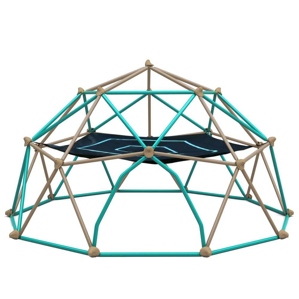 BKNROIHB Geometric Dome Climber Play Center for Kids with Hammock, Rust & UV Resistant Steel, 1000 LBS Capacity(Coffee+Green 13ft)