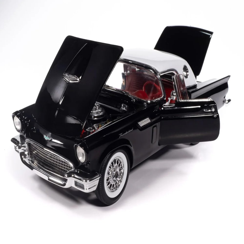 1957 Thunder Bird Black with White Top and Red Interior American Muscle Series 1/18 Diecast Model Car by Auto World AMM1349