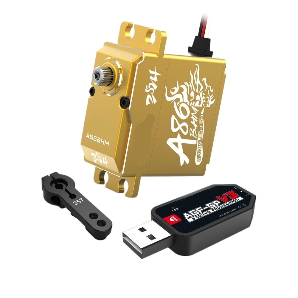 Steel Gear A86BHM 55KG Programmable Digital Brushless Standard Servo for 1/8 Scale(A86BHM Golden Set1)