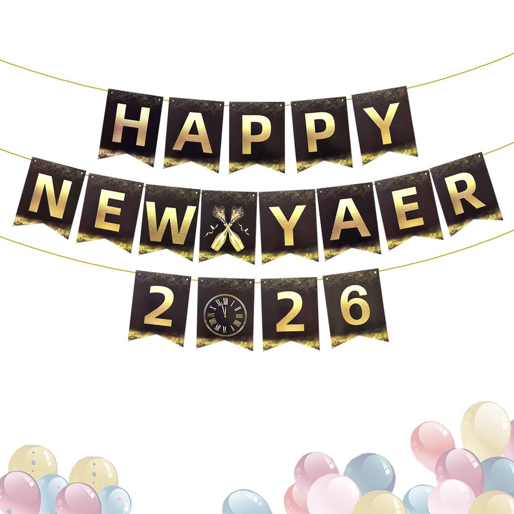 2026 Happy New Year Banner, New Years Eve Party Decorations Photo Booth Props Background for Fireplace Mantle