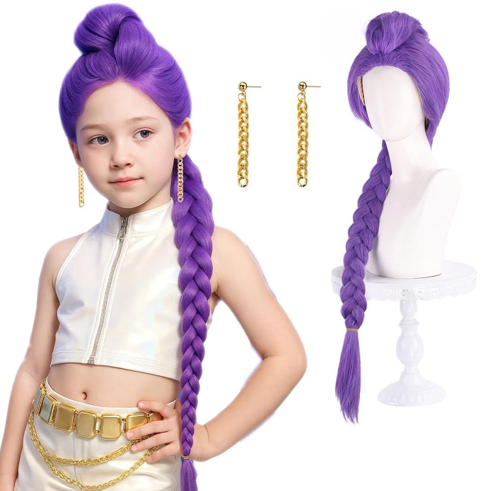 25 Inches Long Braid Anime Costume Wig,Purple Braid Wig Kids,Kp Singers Long and Thick Wigs,Cosplay Costume Party Wigs,Natural Looking Costume Wig for Halloween Party