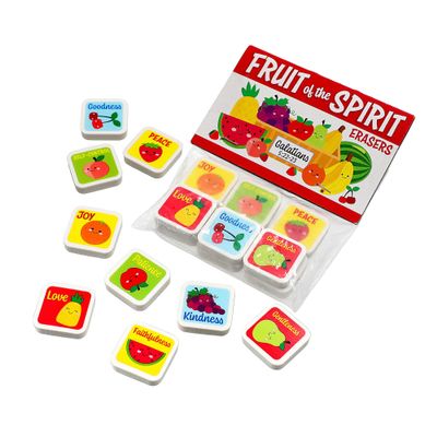 1" Religious Fruit of The Spirit Bible Verse Erasers Packs - 12 Pieces