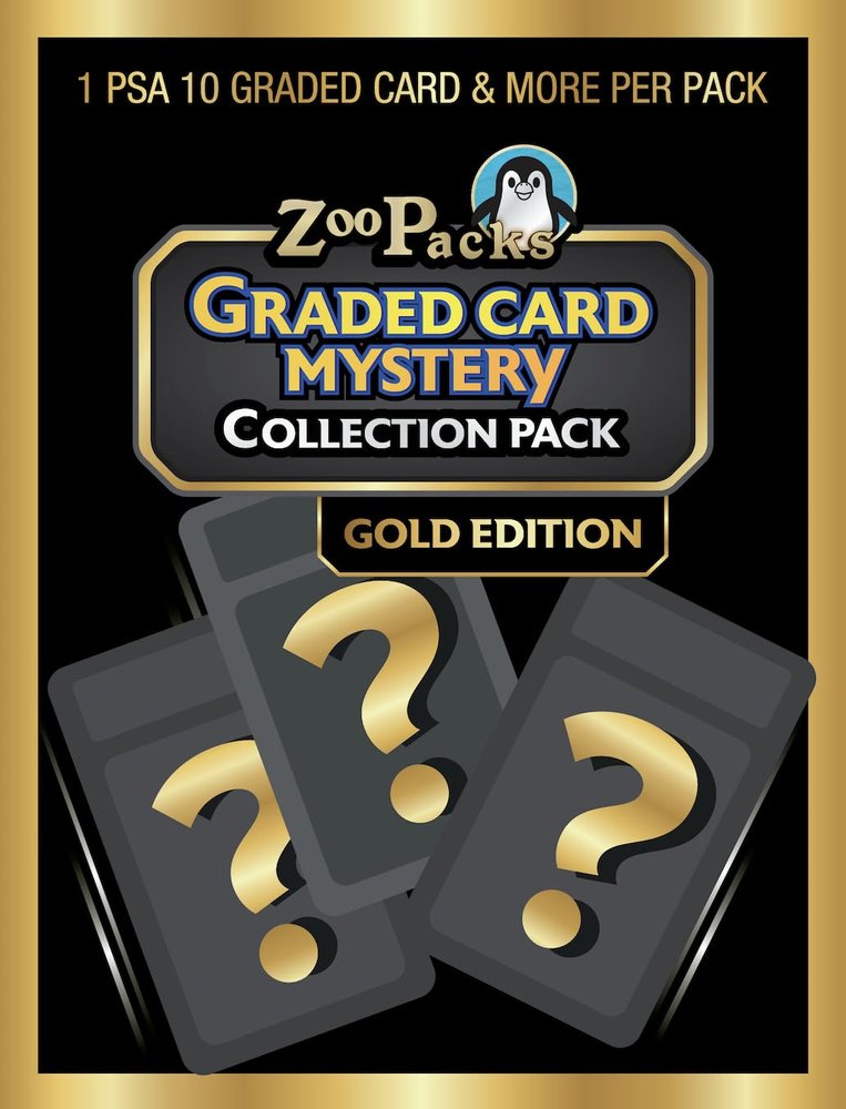 ZOO PACKS Pokemon TCG Graded Card Mystery Power Pack - Gold Edition - 1 PSA 10 Graded Card + 25 Additional Cards with 5 Holofoils + 1 1st Edition Stamped Card + 2 Sealed Booster Packs + 1 Code Card