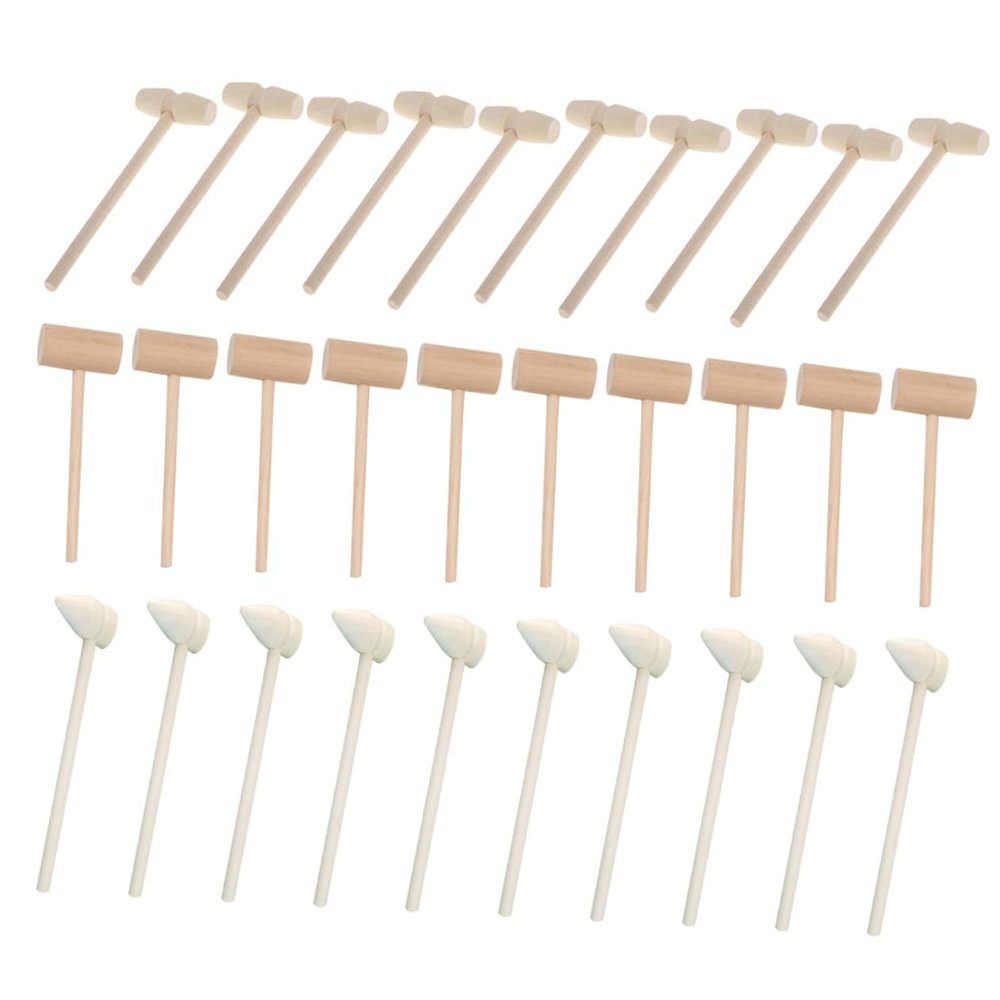 BCOATH 30PCS Natural Wood Mallets Pounding Smooth Polished Wooden Hammers Safe for Multifunctional Cake Mallets for Home and Party Play