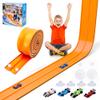 FUTESI Flexible Race Car Track for Kids 15 Ft Flex Tracks Starter Set Compatible with Diecast 1/64th Cars Portable Rolls Up Race Tracks with Strong Suction Cups Birthday Gifts for Boys Girls Ages 3+ view 1