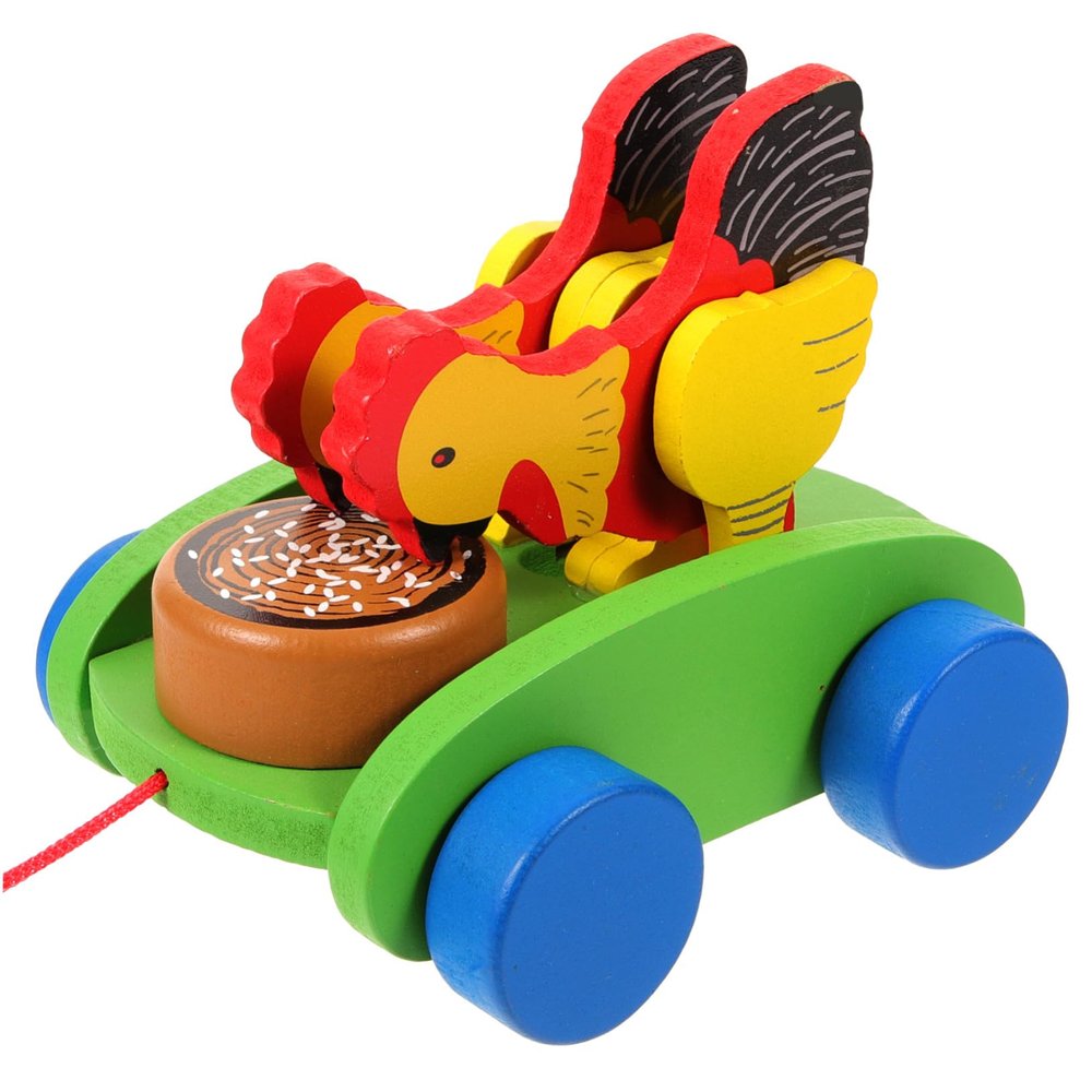 BRIGHTFUFU Wooden Chicken Model Pull for Educational Plaything Cartoon Animal Cart Creativity and Color Recognition for Boys