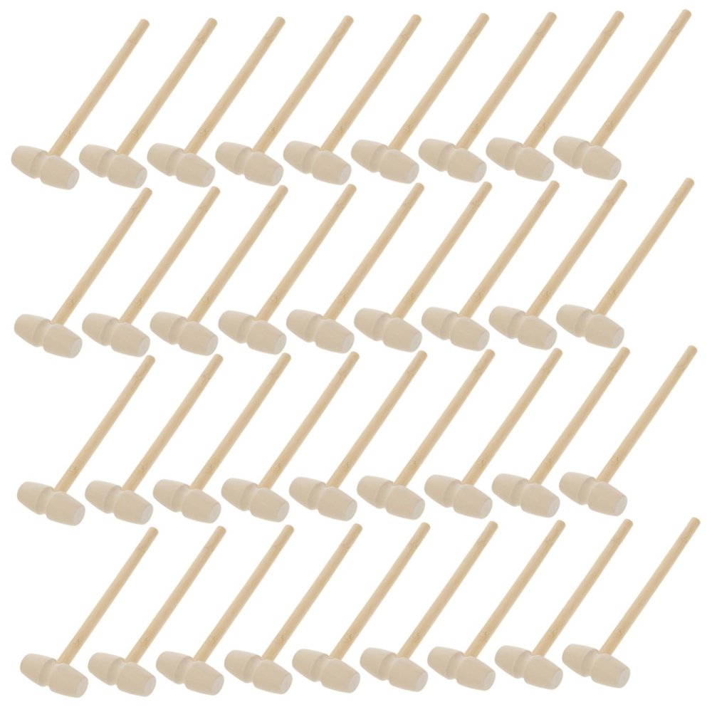 LALADEFIEE 36pcs Wooden Hammers Natural Wood Mallet Hammer Smooth Safe Surface Interactive Plaything for Boys and Ages