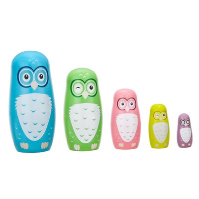 WHAMVOX 5Pcs Wooden Owl Nesting Dolls Hand-Painted Matryoshka for Solid Educational Animal Stacking Plaything