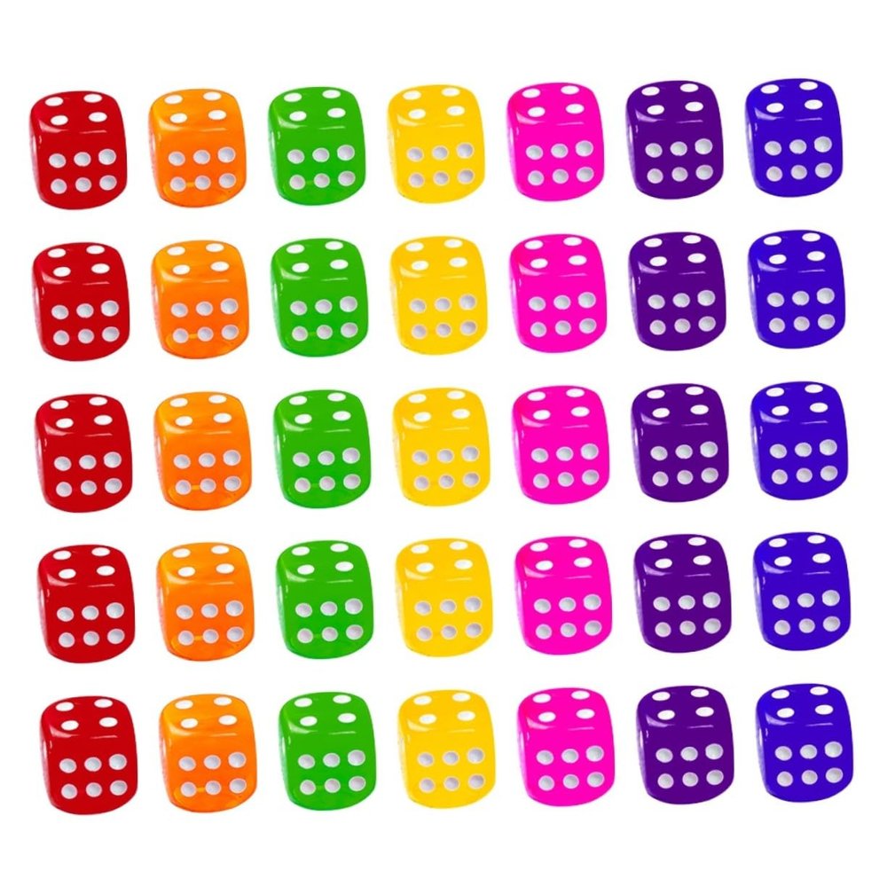 BCOATH 50 Pcs Transparent Acrylic Dice Colorful Sided Cubes Lightweight for Board Games Pub Party Entertainment Ktv Bar Use Random Color