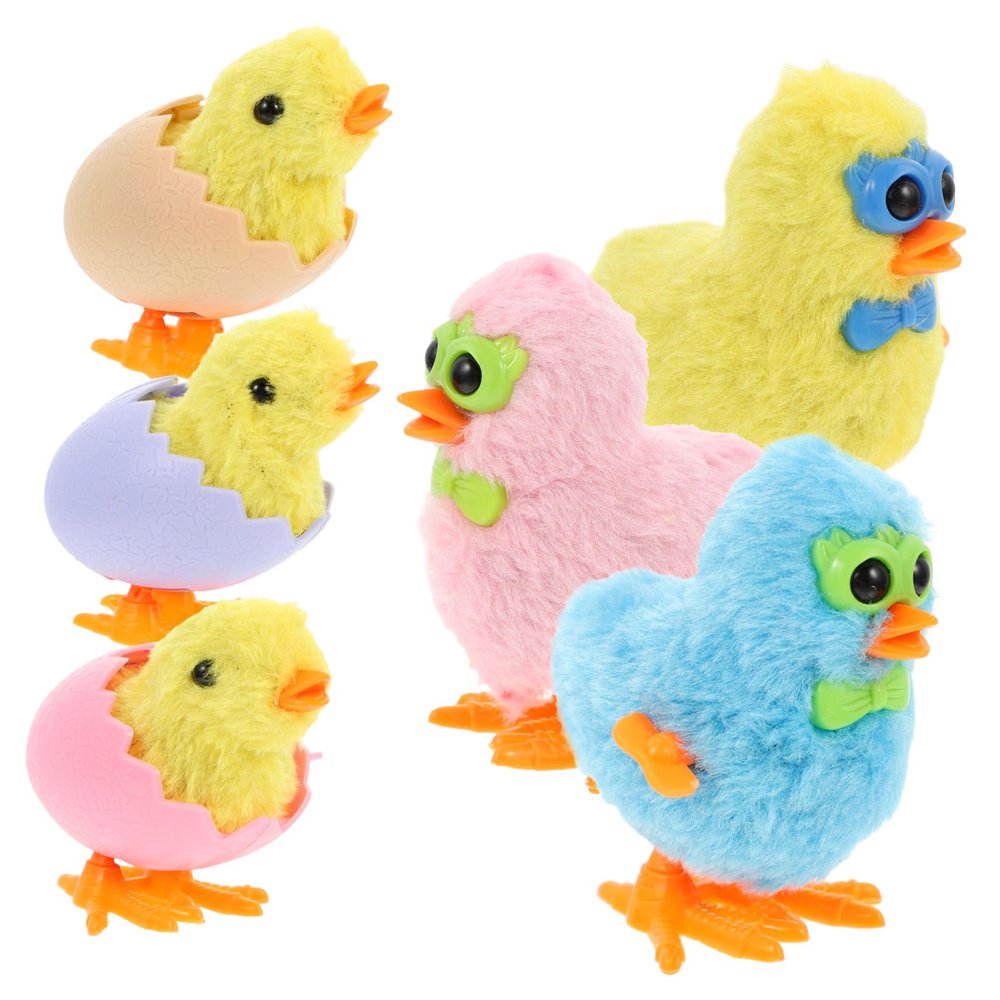 BRIGHTFUFU 6pcs Easter Wind-up Chicken for Funny Walking Clockwork Novelty Party Favors Cartoon Design Goodie Bag Fillers for Boys and Birthday Celebration