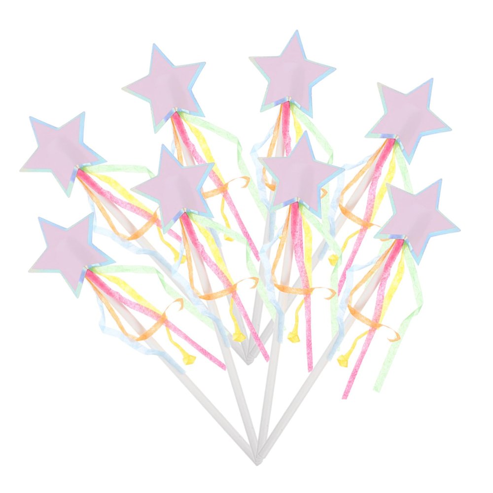 Gogogmee 8pcs Star-Shaped Paper Fairy Wands with Tassels Lightweight Cosplay Sticks for Birthday Parties Stage Performances and Dress-up Games