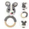 BCOATH Wooden Hand Rattle for Newborns and Lightweight Skin-Friendly Soothing Shaker with Adorable Grey Husky Crochet Design Safe Smooth Edges for Sensory Play and Early Development view 3