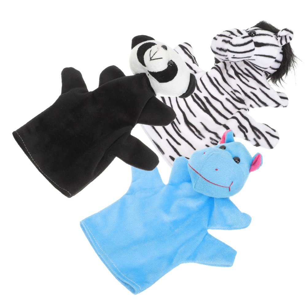 BCOATH 3Pcs Animal Hand Puppet Lightweight Educational Puppets for Storytelling Theater Play with Realistic Zebra Hippo Panda Designs