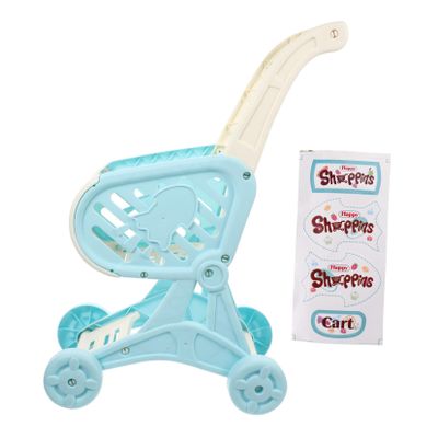 LALADEFIEE Shopping Cart with Play Food Educational Pretend Supermarket Trolley for Smooth Arc Design for Safe Push Role Play to Support Walking and Interaction Blue