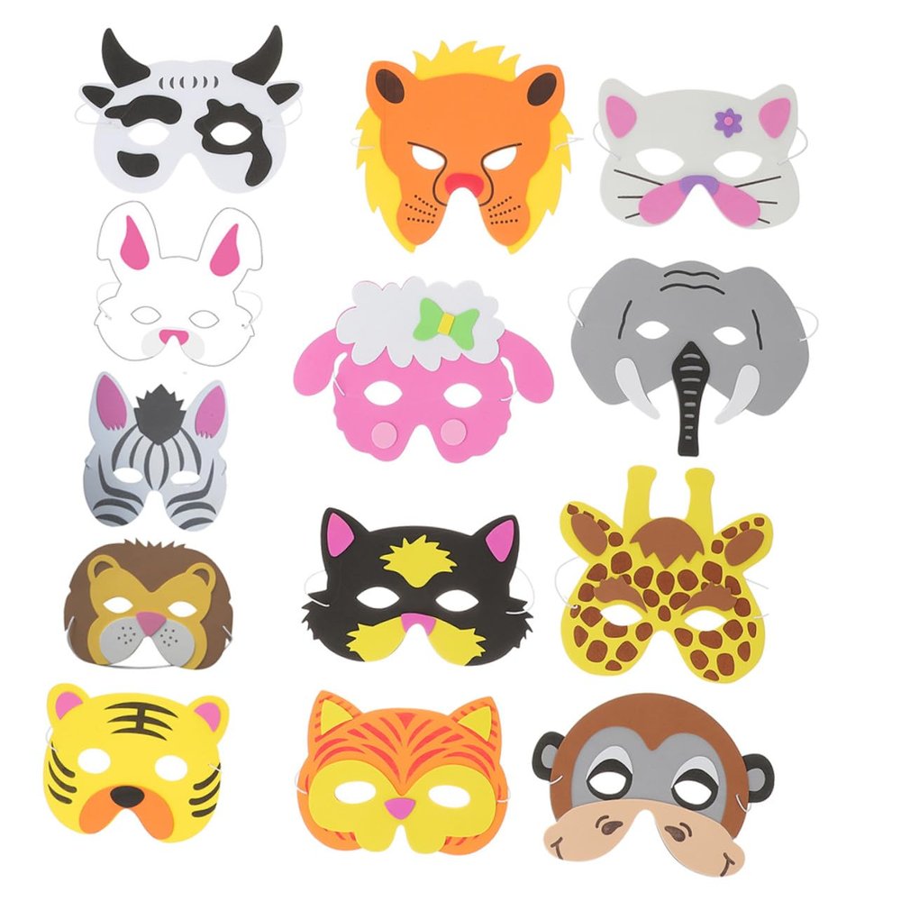 BCOATH 13pcs Animal DIY Masks for Party Cosplay and Halloween Breathable Skin-friendly Material Realistic Wild Animal Faces Reusable Masquerade Decoration
