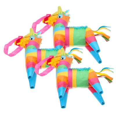 BCOATH 3pcs Handmade Mini Donkey Pinata for Cinco De Mayo Fiesta Party Decorations and Birthday Supplies with Pre-made Hanging Rope for Candy Filling and Mexican Themed Celebrations